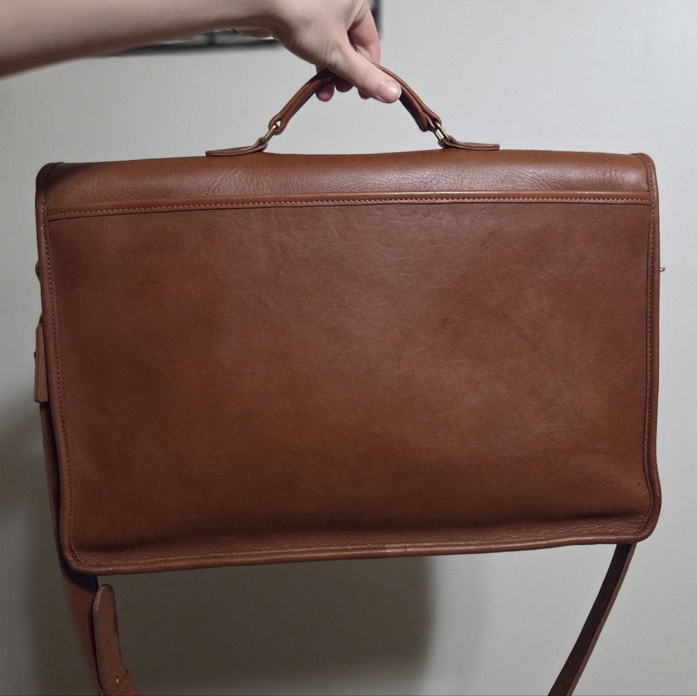 Vintage Coach Leather British Tan Morgan Briefcase Crossbody - Picture 3 of 16